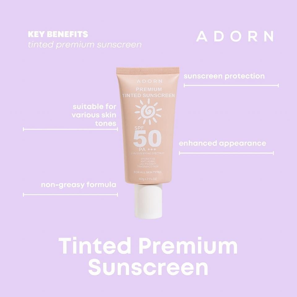 Adorn Premium Tinted Sunscreen Spf 50+++ 50g - Astrid & Rose