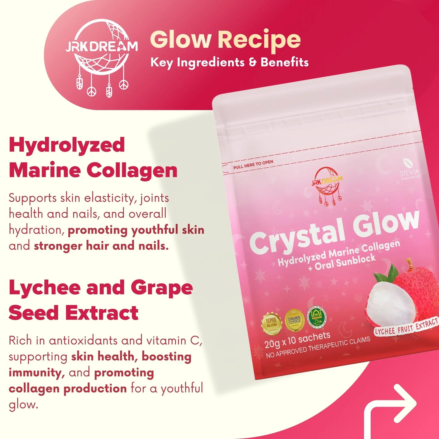 Crystal Glow Lychee - Collagen Drink 10 sachets - Astrid & Rose
