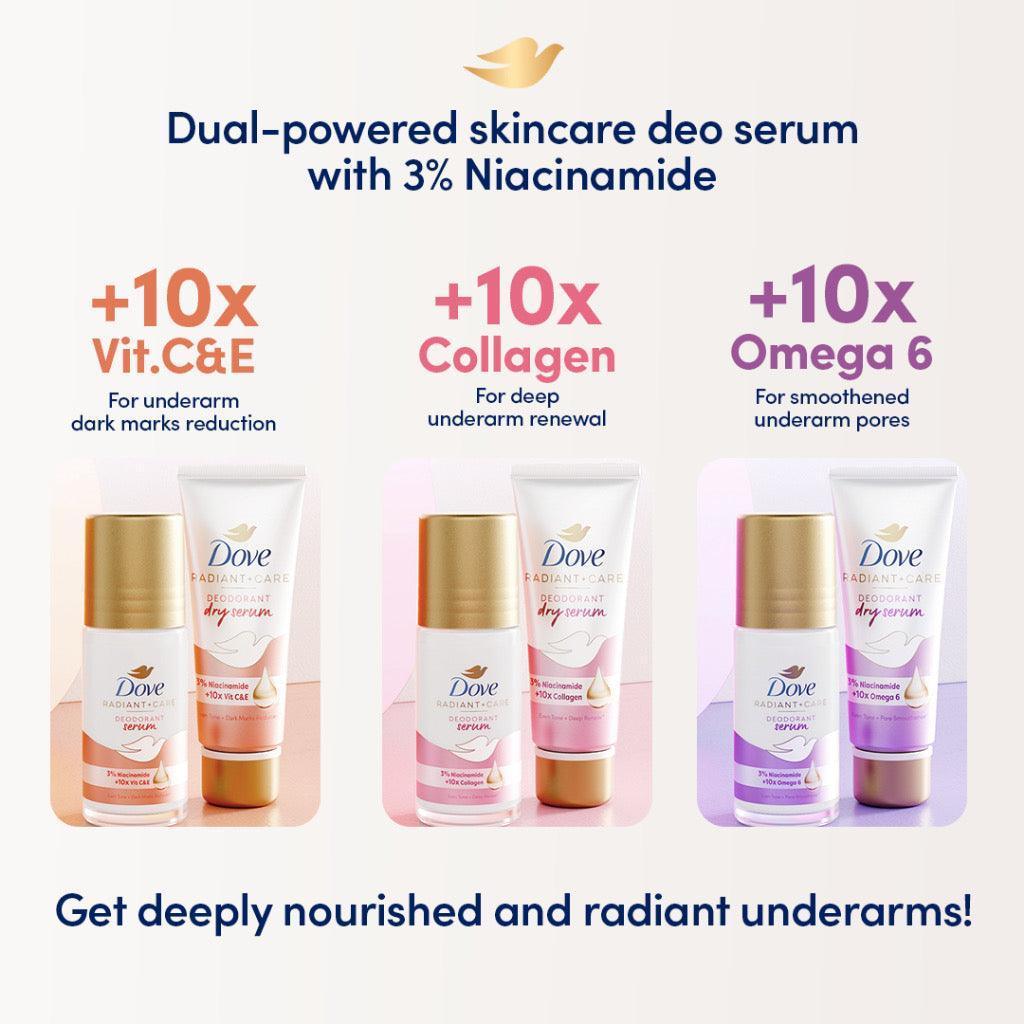 Dove Radiant + Care Deodorant Dry Serum 3% Niacinamide 10x Collagen - Astrid & Rose