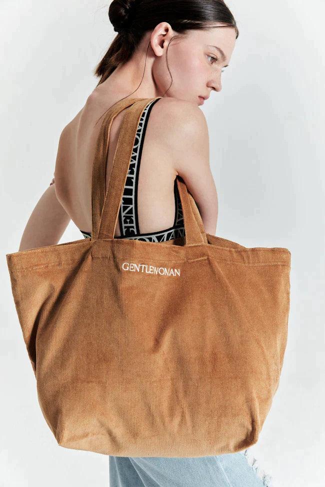 Gentlewoman Corduroy Tote in Brown - Astrid & Rose
