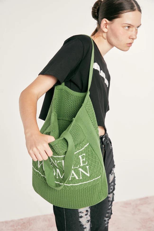 Gentlewoman Knit Shopper Tote Bag in Green - Astrid & Rose