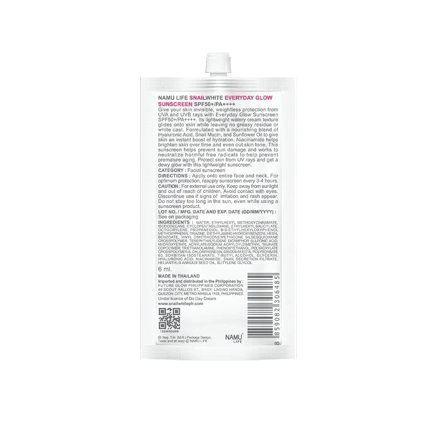 Snail White Everyday Glow Sunscreen SPF 50+/PA++++ 6ml - Astrid & Rose