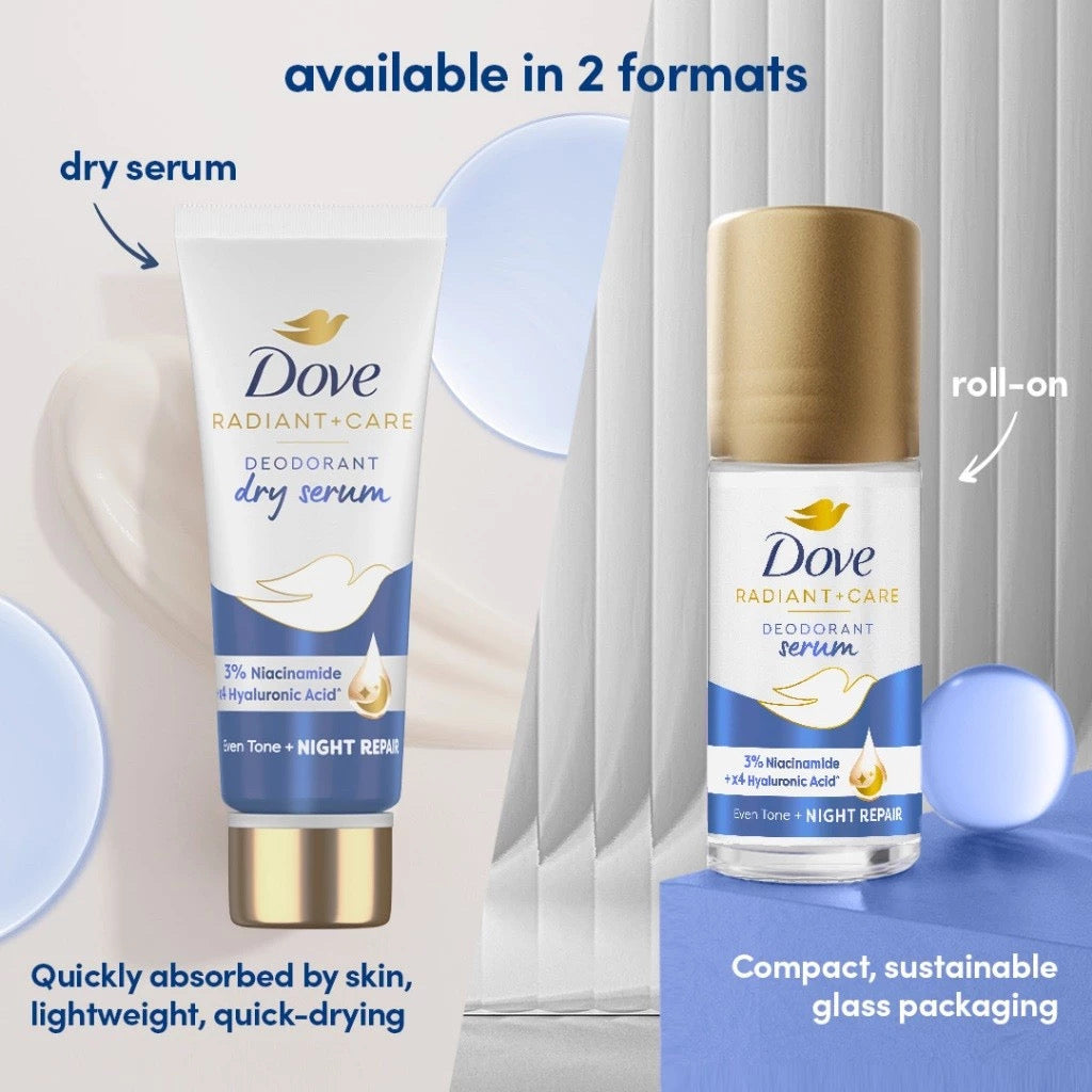 Dove Radiant + Care Deodorant Dry Serum 3% Niacinamide x4 Hyaluronic Acid