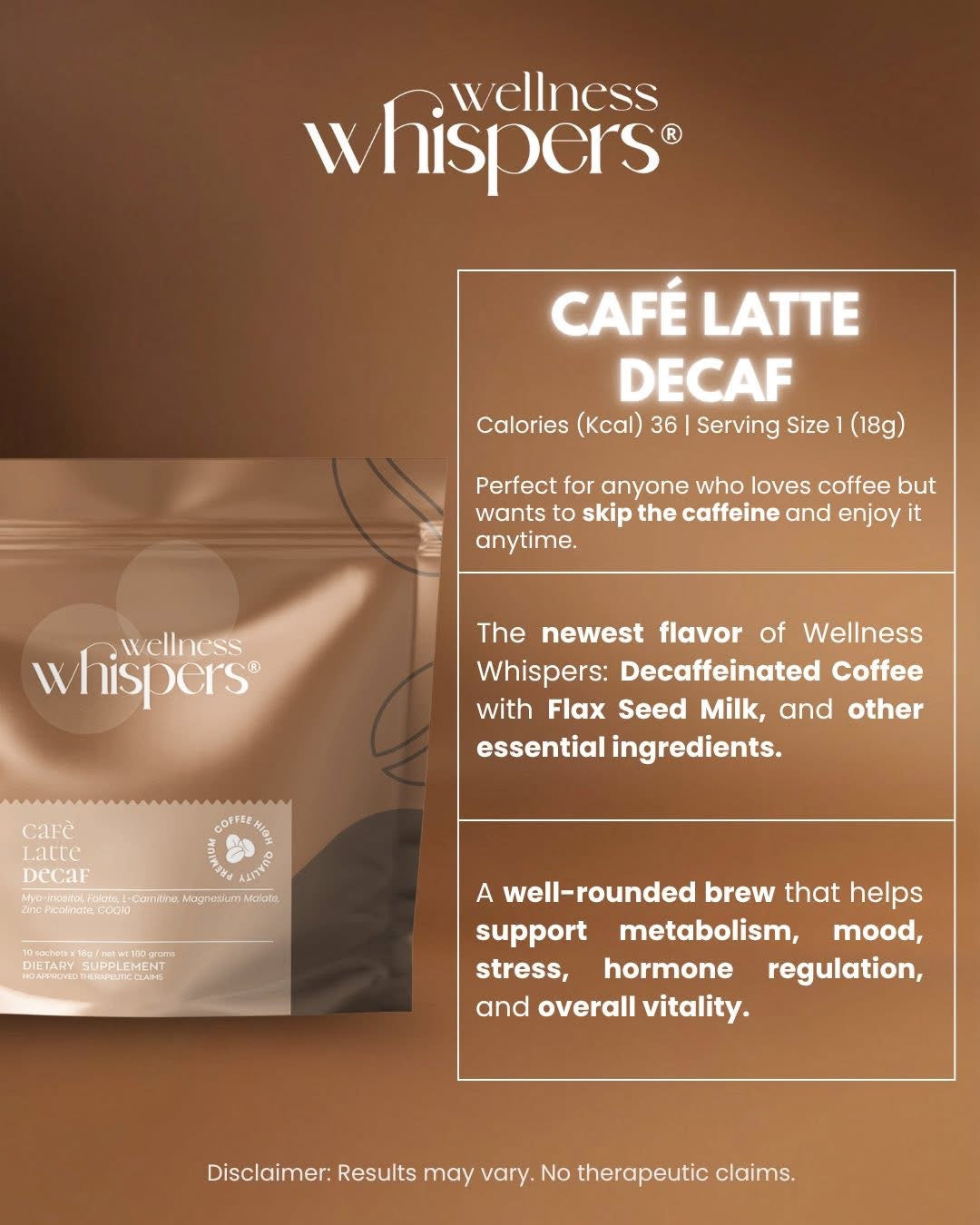 Wellness Whispers Café Latte Decaf