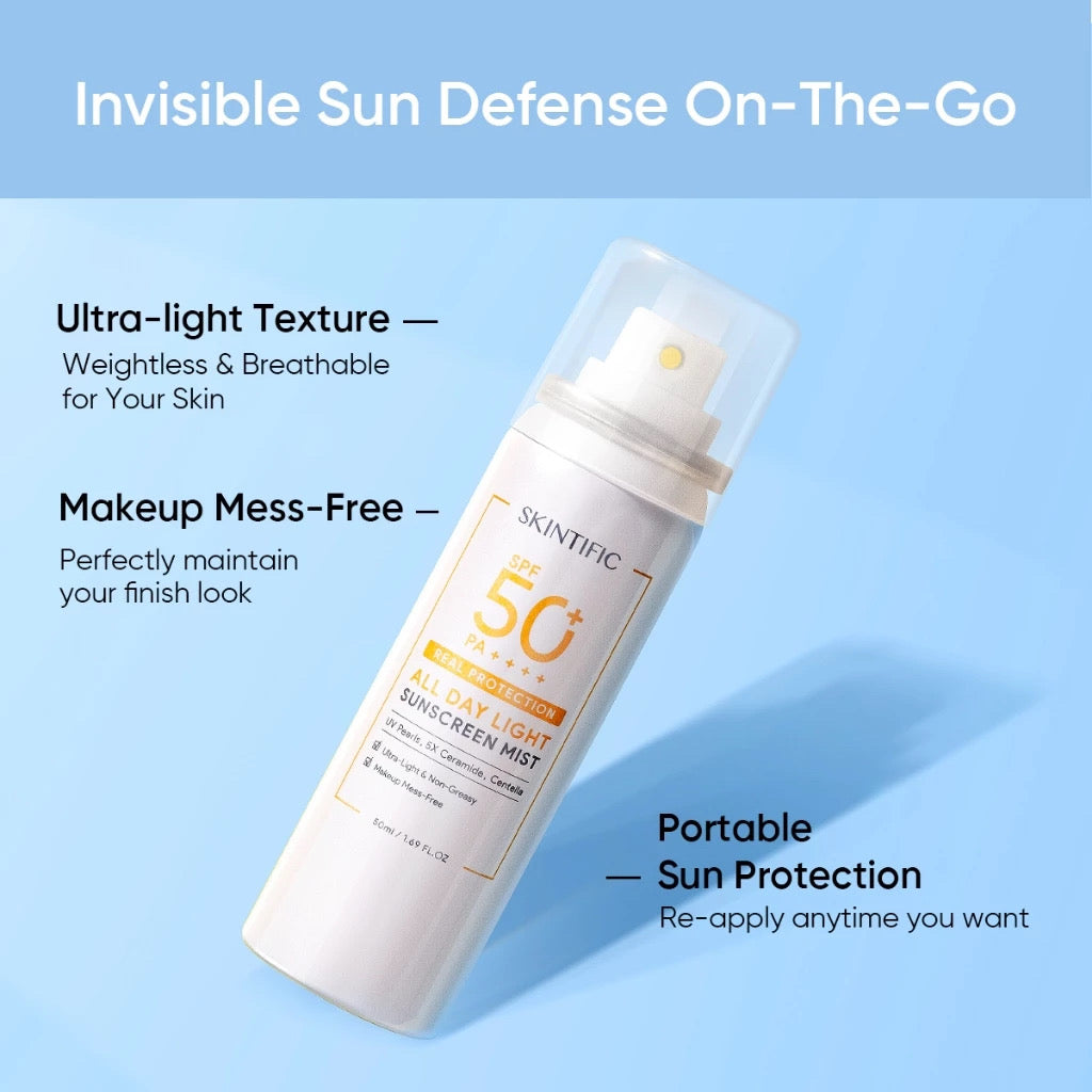 Skintific All Day Light Sunscreen Mist SPF50 PA++++ Sunscreen 50ml