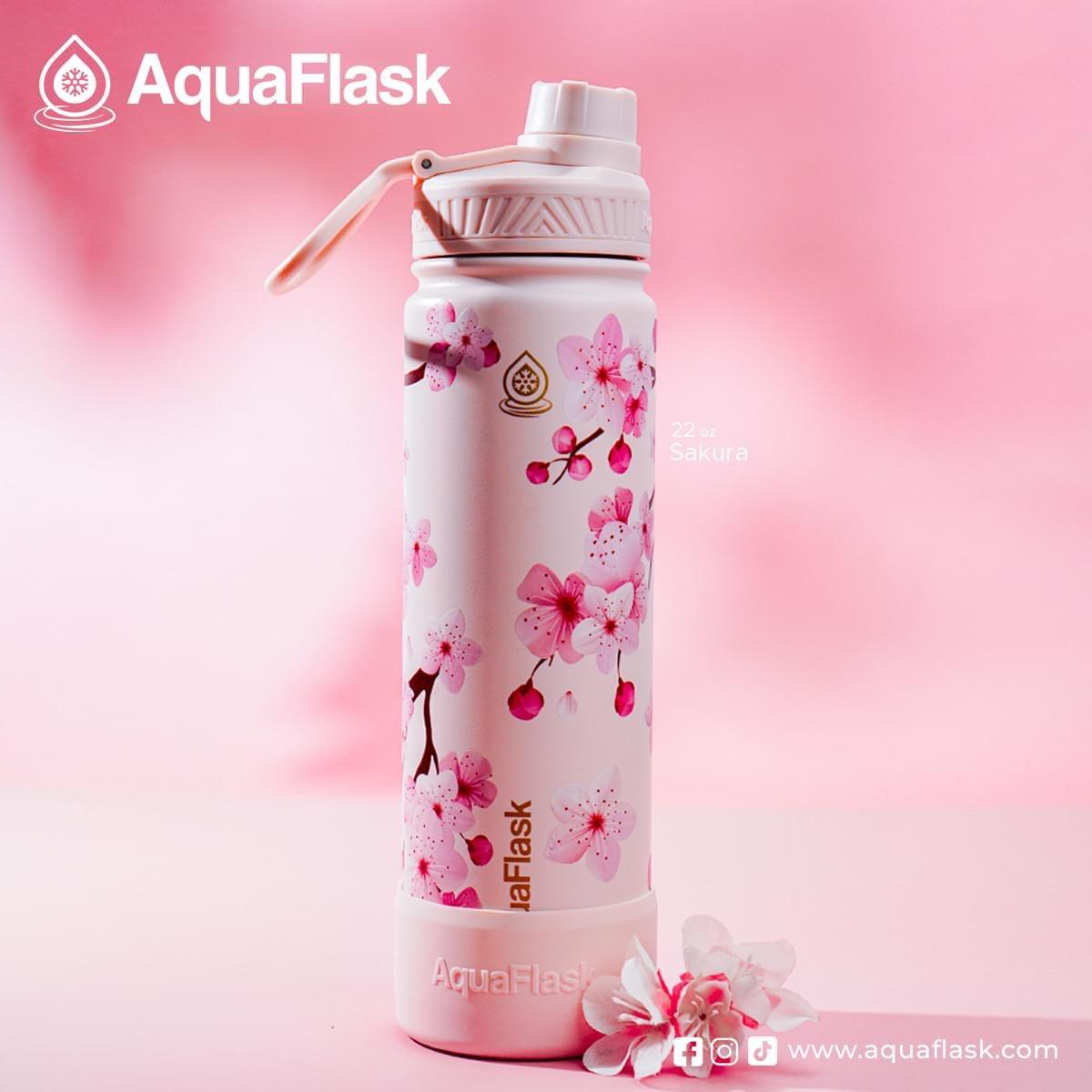 AquaFlask 22oz Sakura Wide Mouth with Spout Lid Vacuum Insulated Stainless Steel Drinking Water - Astrid & Rose