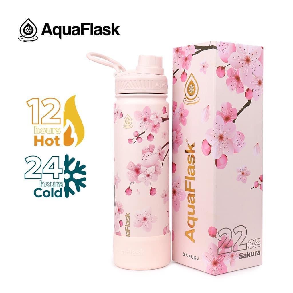 AquaFlask 22oz Sakura Wide Mouth with Spout Lid Vacuum Insulated Stainless Steel Drinking Water - Astrid & Rose