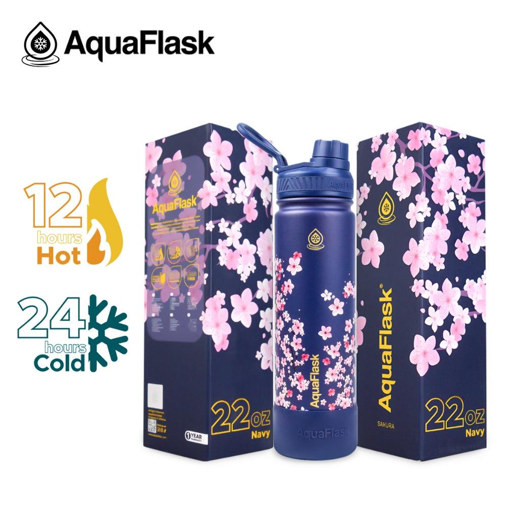 AquaFlask 22oz Sakura Wide Mouth with Spout Lid Vacuum Insulated Stainless Steel Drinking Water - Astrid & Rose