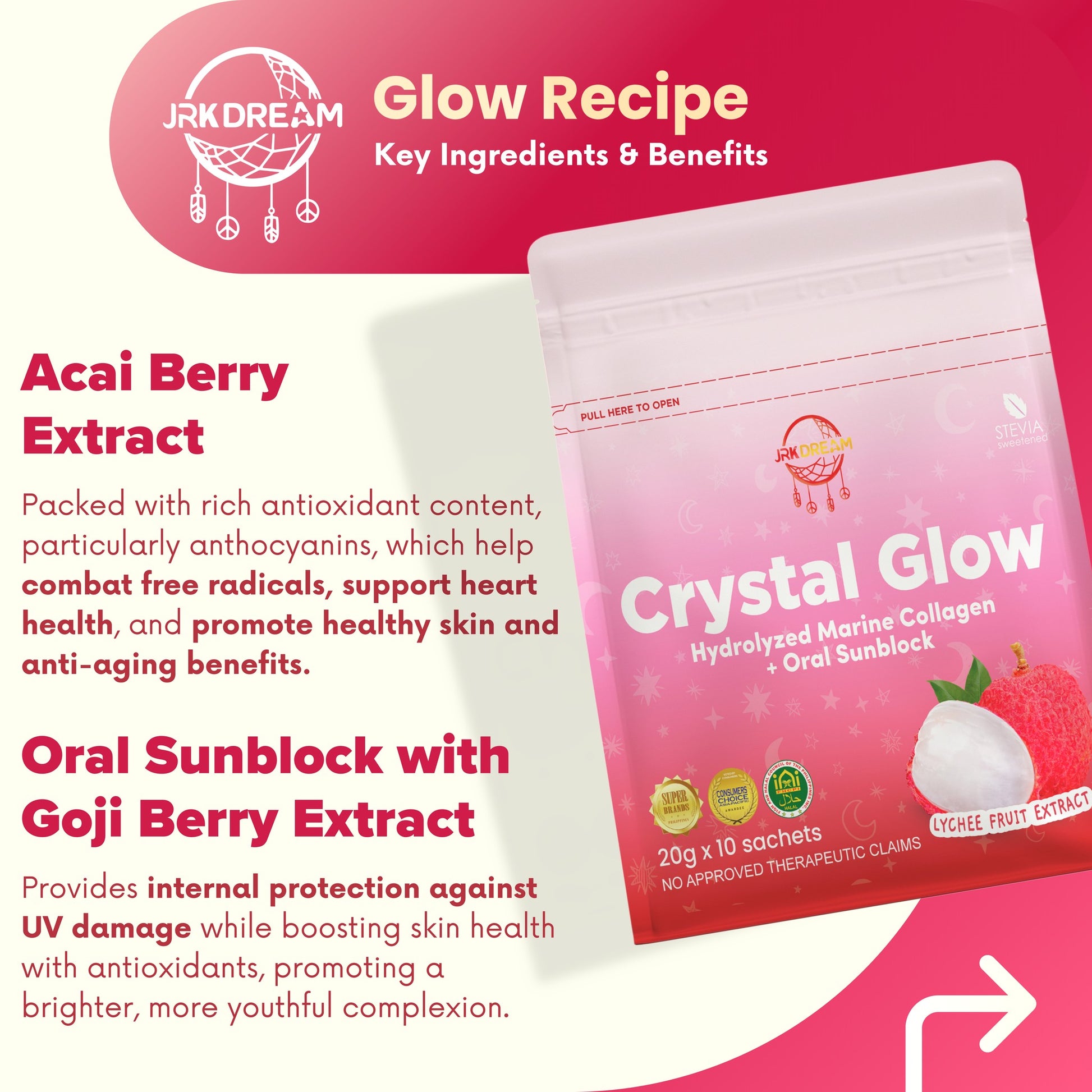 Crystal Glow Lychee - Collagen Drink 10 sachets - Astrid & Rose
