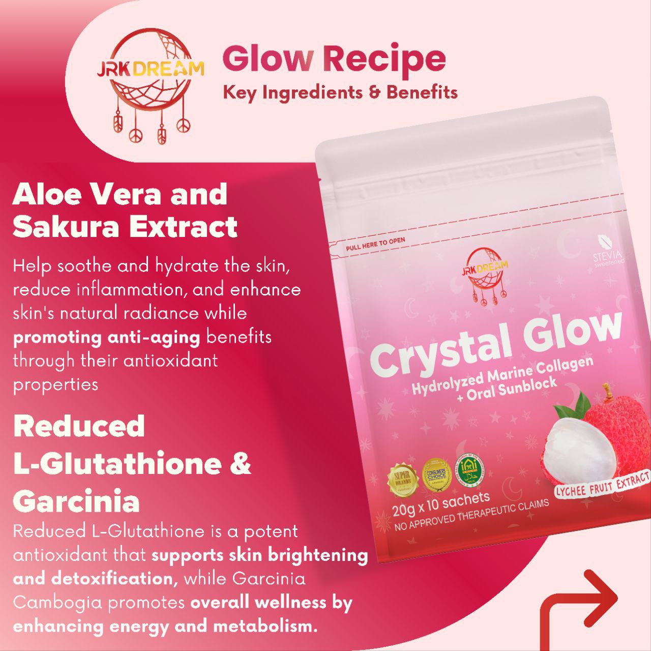 Crystal Glow Lychee - Collagen Drink 10 sachets - Astrid & Rose