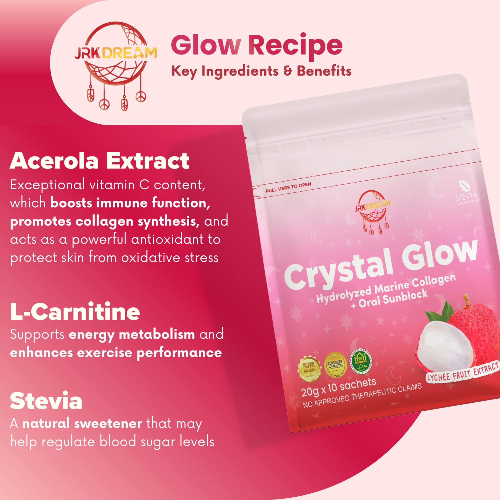 Crystal Glow Lychee - Collagen Drink 10 sachets - Astrid & Rose