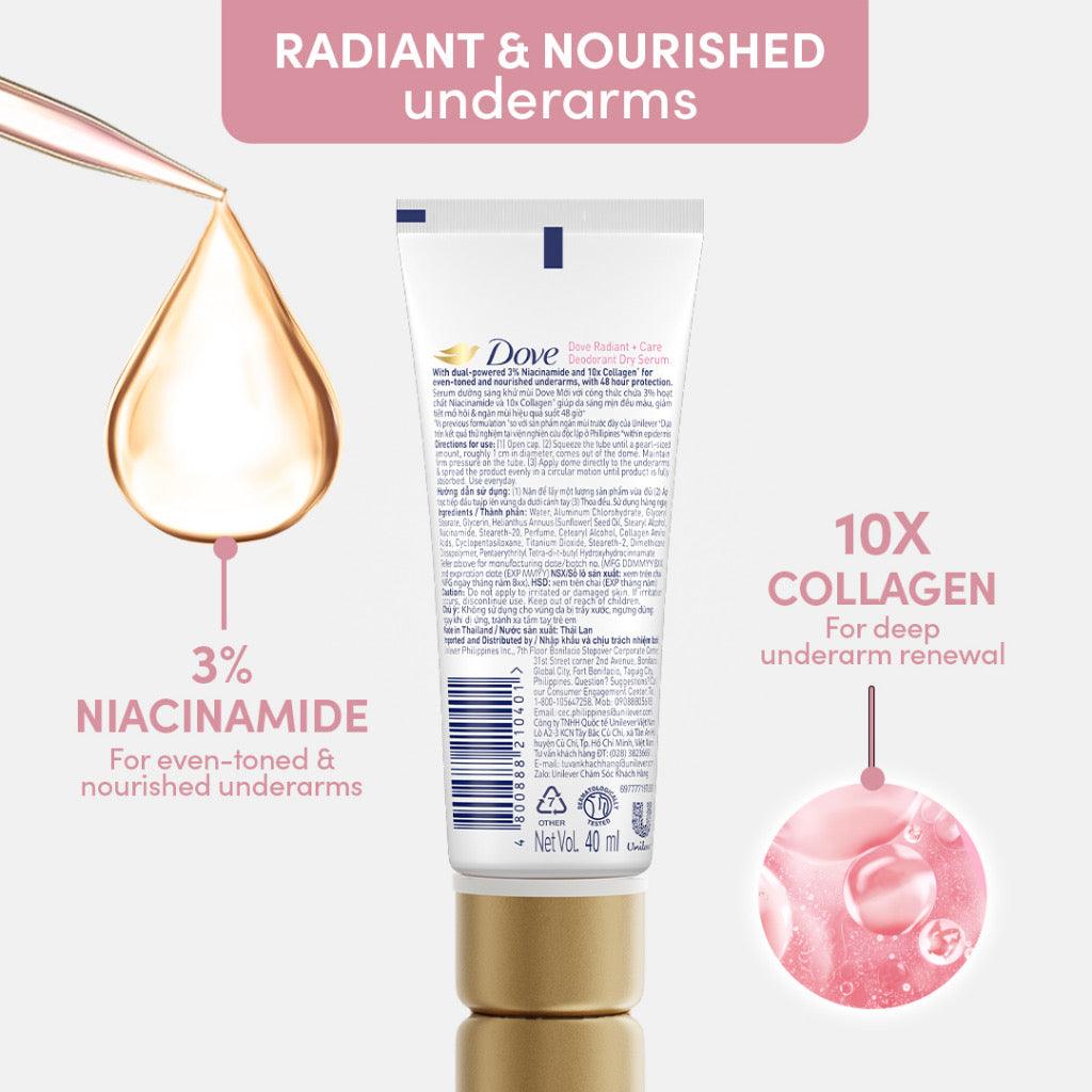 Dove Radiant + Care Deodorant Dry Serum 3% Niacinamide 10x Collagen - Astrid & Rose