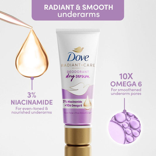 Dove Radiant + Care Deodorant Dry Serum 3% Niacinamide 10x Omega 6 - Astrid & Rose