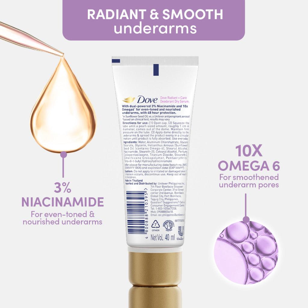 Dove Radiant + Care Deodorant Dry Serum 3% Niacinamide 10x Omega 6 - Astrid & Rose