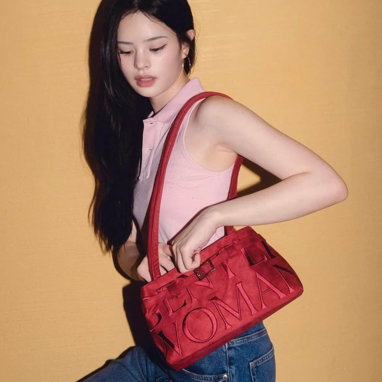 Gentlewoman Ballerina Suede Bag in Red - Astrid & Rose