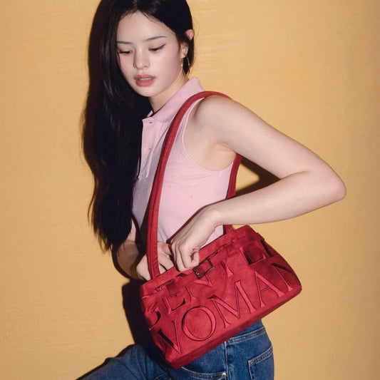 Gentlewoman Ballerina Suede Bag in Red - Astrid & Rose