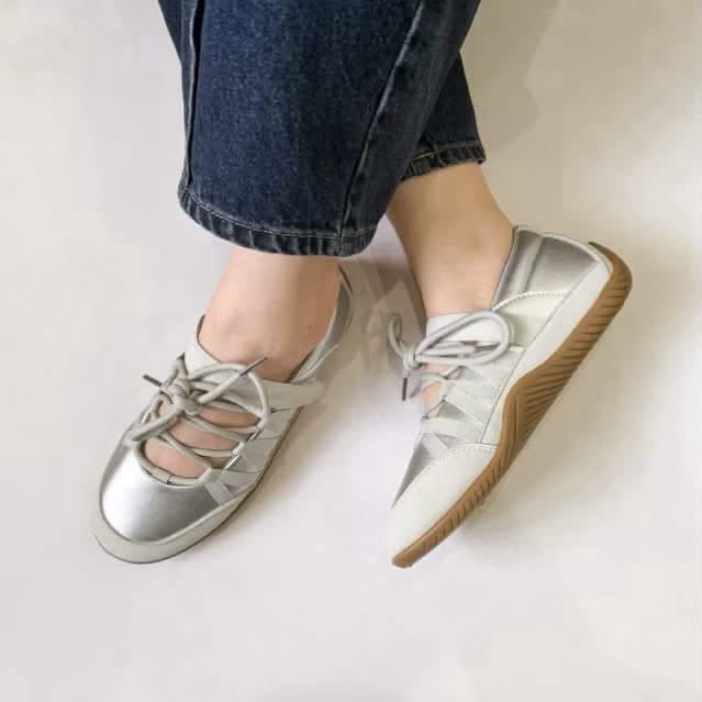 GU Lace Up Ballet Sneakers in Gray