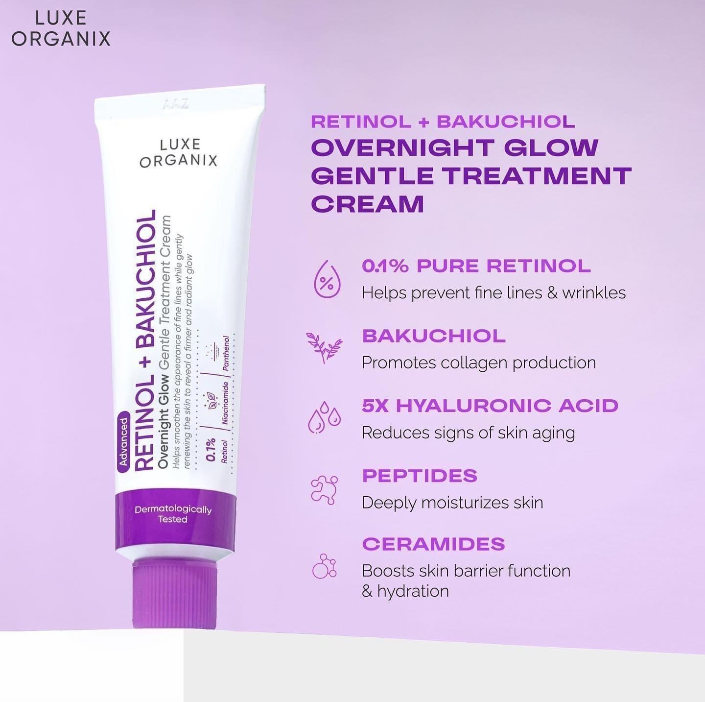Luxe Organix Retinol + Bakuchiol Overnight Glow Gentle Treatment Cream - Astrid & Rose