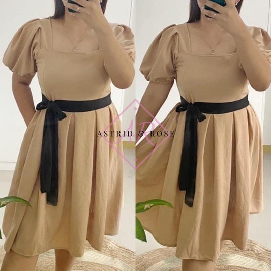 Plus Size - Evonne Dress in Beige (PREORDER) - Astrid & Rose