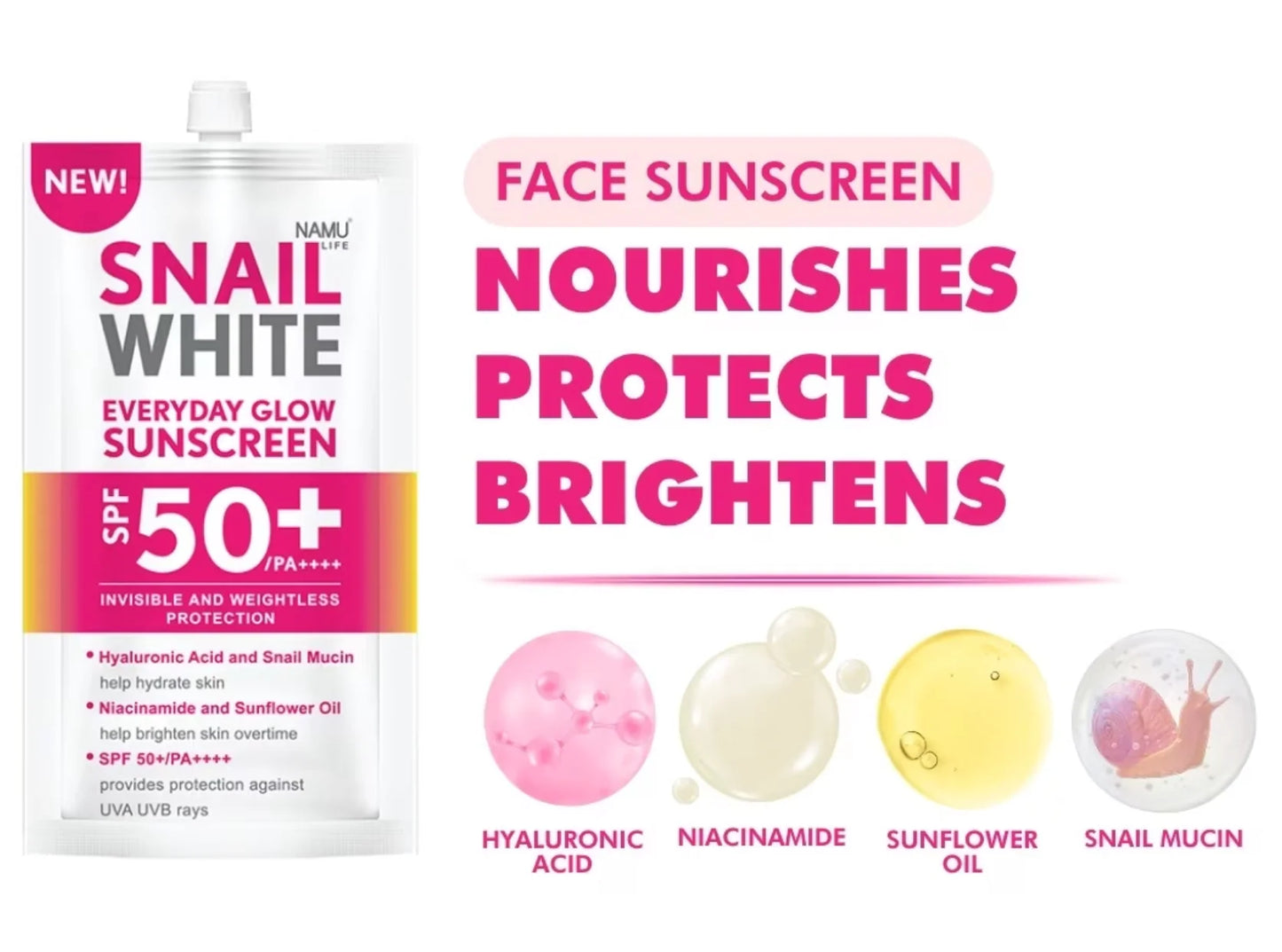 Snail White Everyday Glow Sunscreen SPF 50+/PA++++ 6ml - Astrid & Rose